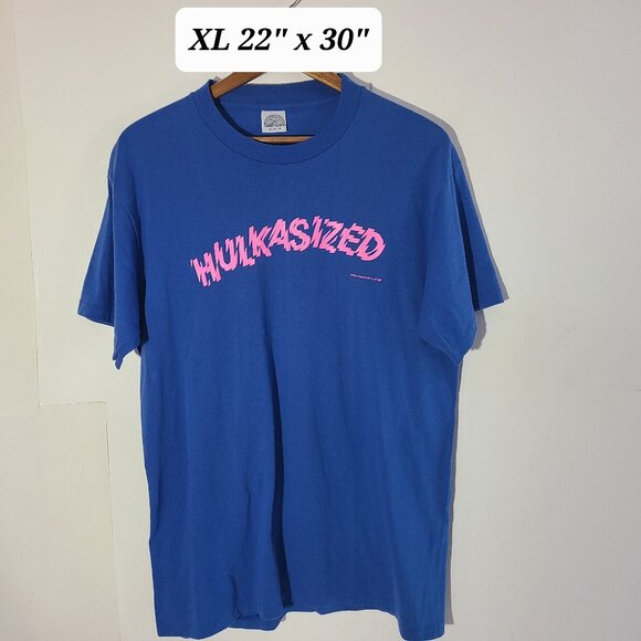 Vintage 1986 Titan Sports WWF Hulk Hogan "Hulkasized" Blue XL Single Stitch Tee - Picture 1 of 7